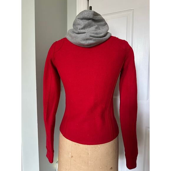 FRAUENSCHUH Red jacket wool hooded gray Full Zip Pockets Xs limited edition ski - Picture 8 of 16
